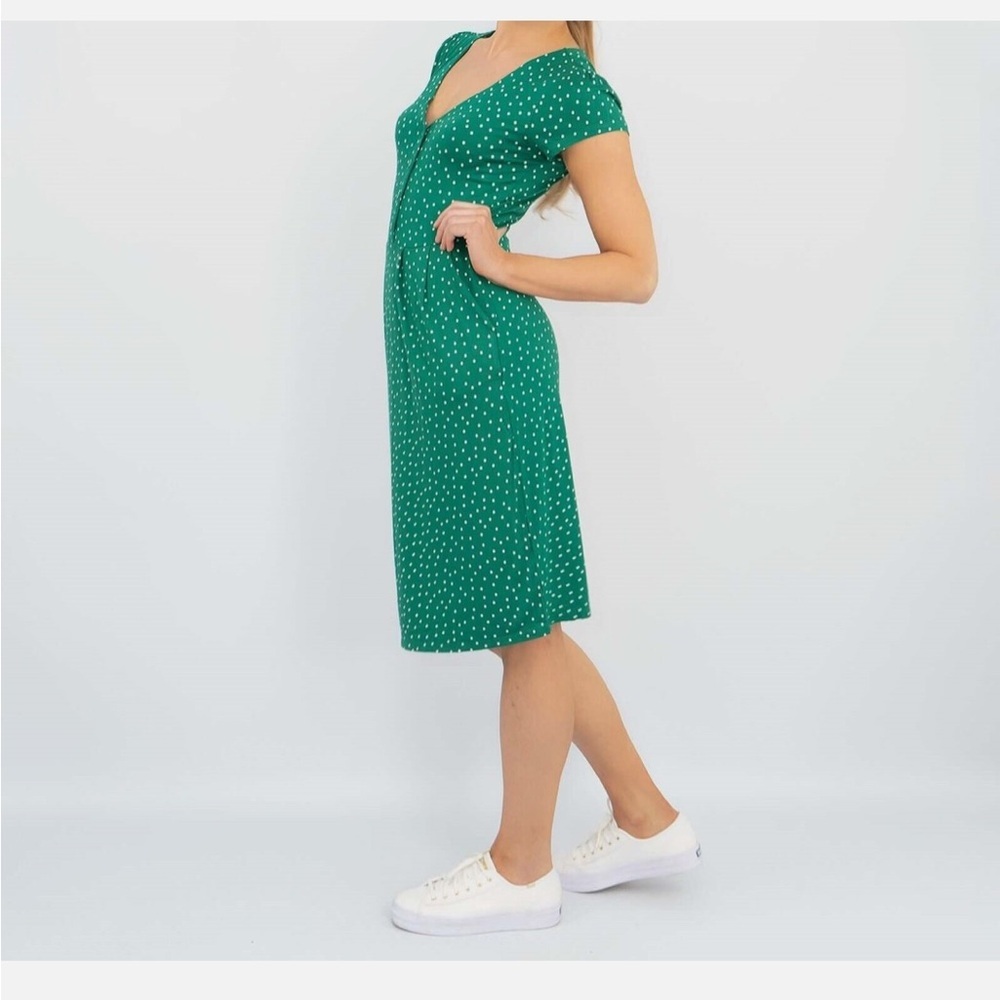 Boden Green Polka Dot Dress w/ Pockets V-Neck US Size 2 - Picture 2 of 14